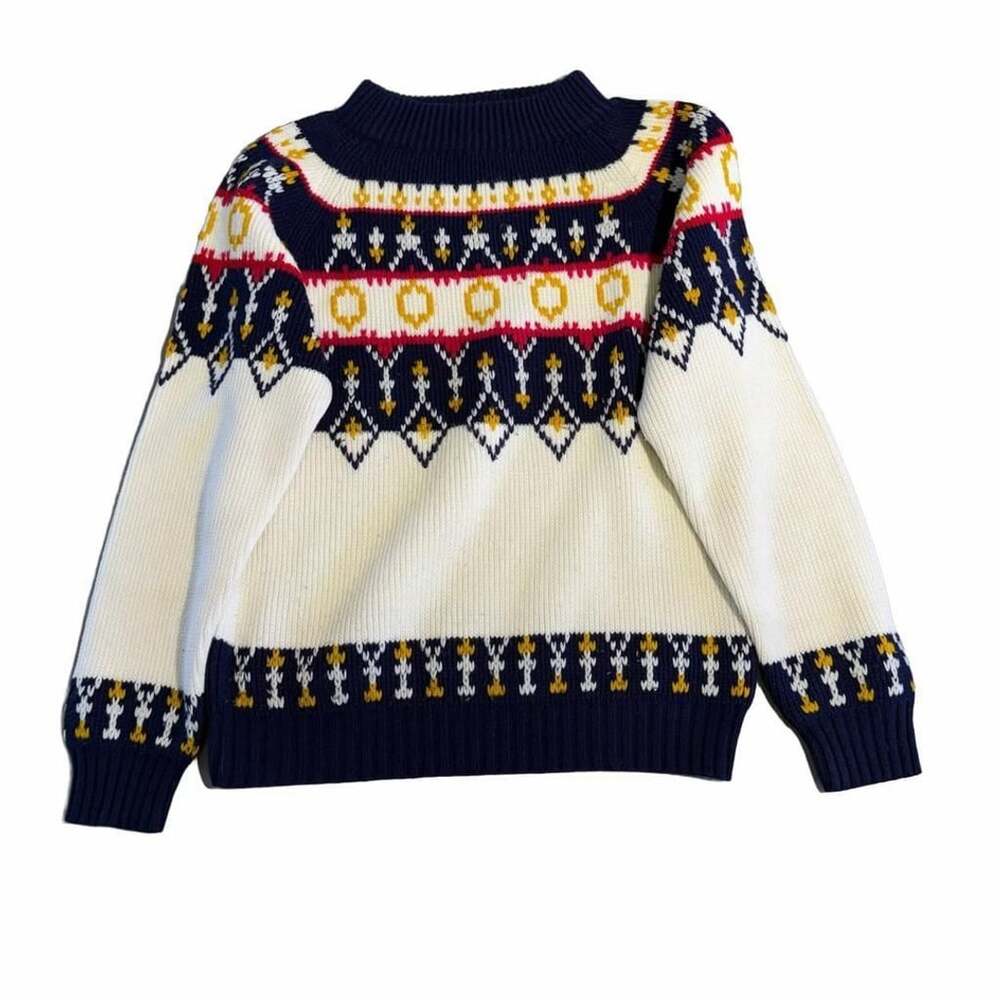70s JCPenney Fair Isle Nordic Winter Sweater Size S Blue White Acrylic
